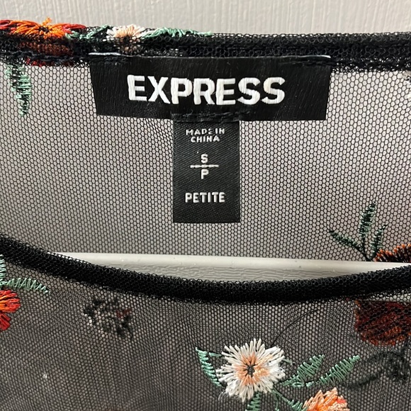 Express Sheer Mesh Embroidered Flower Top - Picture 3 of 3